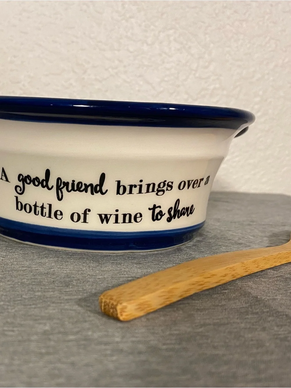 White Ceramic Dip Serving Bowl with Blue Rim